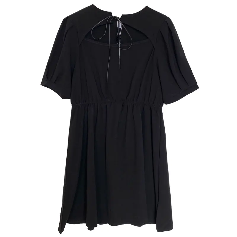 

Women Vintage Lace-up Hollow Out Party Dress Ladies Spring Summer Puff Short Sleeve Mini Dress Female Vestidos