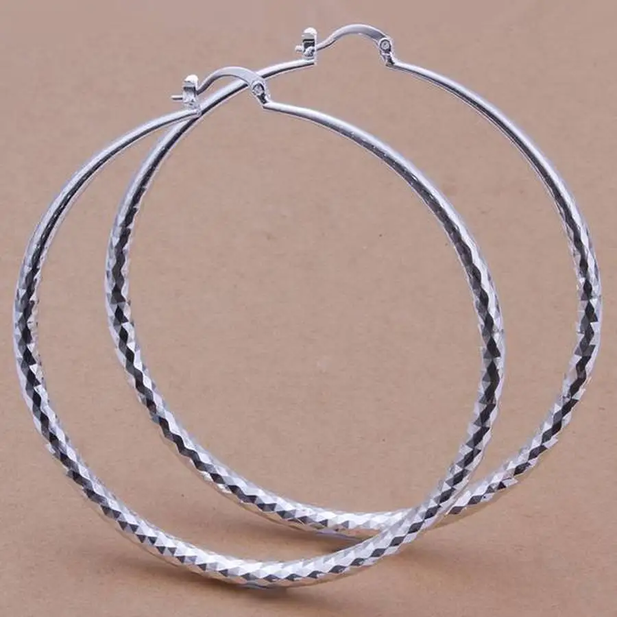 

top quality 925 Sterling silver women lady noble fashion design beautiful charm 7cm circle Earring Jewelry free shipping