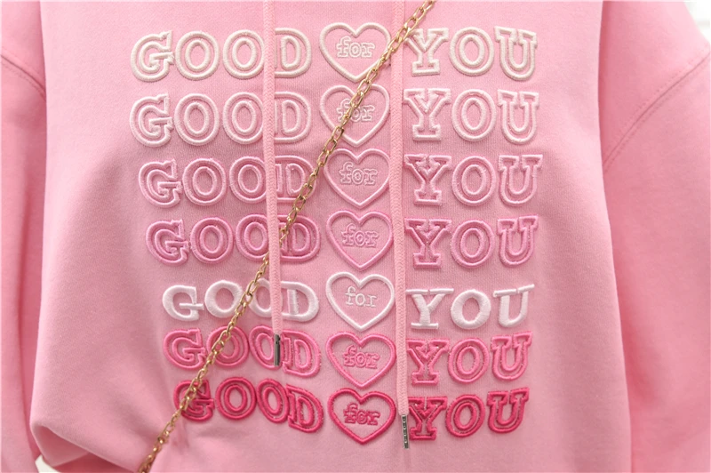 

2021 Spring Fall Korean Letter Embroidery Lady Top Loose Slimming Plus Size Hooded Sweatshirt Student Fashionable Hoodie