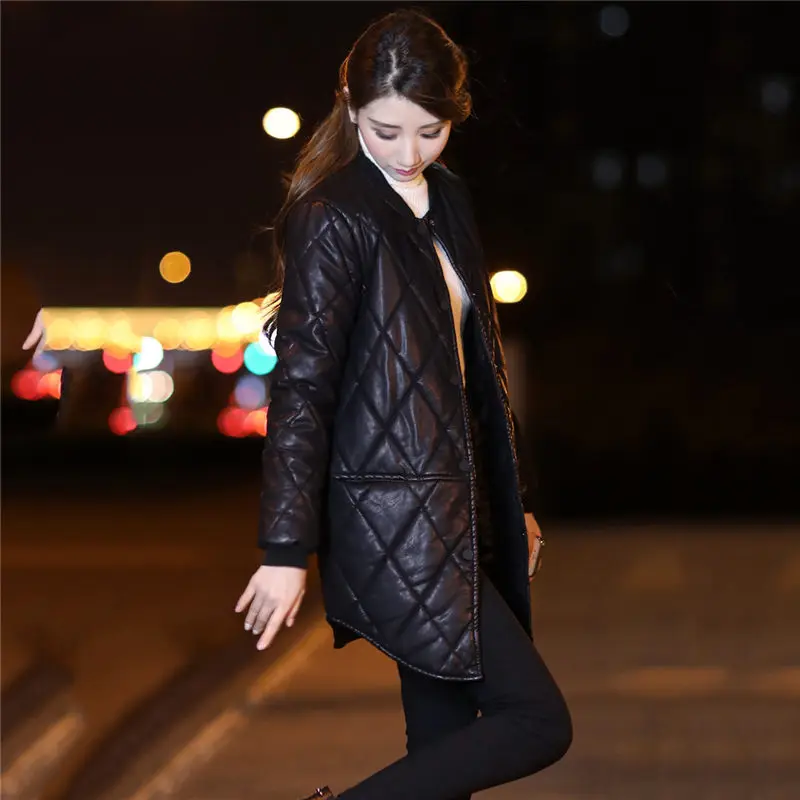 Куртка из искусственной кожи хлопковое пальто женское длинное/короткое зимнее
