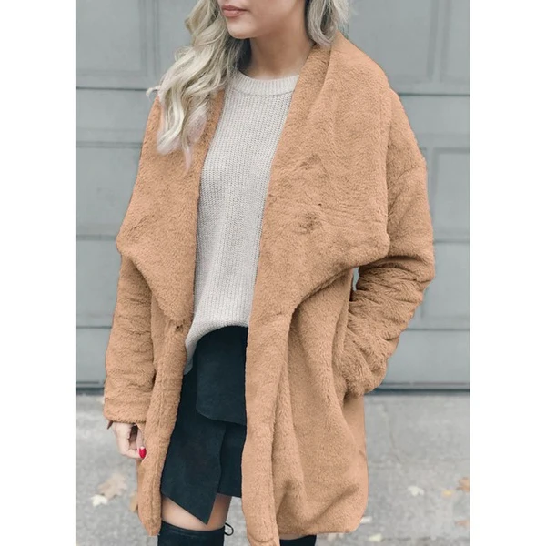 Длинное пальто из искусственного меха с карманом Женское mujer Chaqueta Mujer флисовая Veste