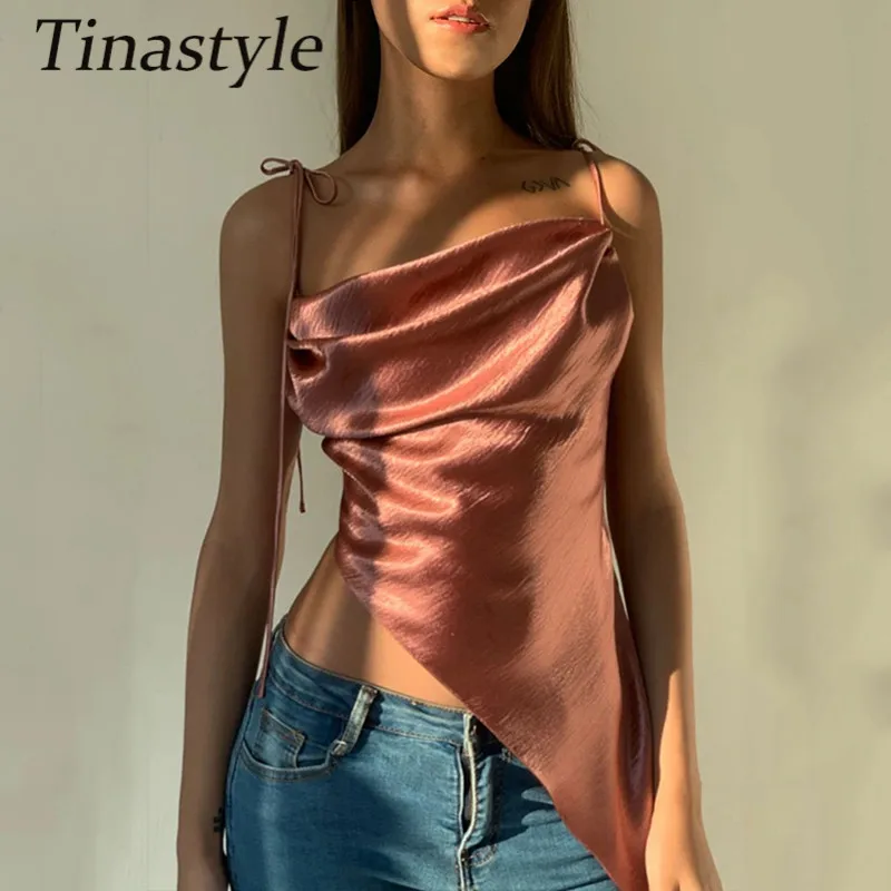 

Tinastyle Irregular Short Strapless Crop Top Women 2021 Summer Spaghetti Strap Mini Party Corset Top Casual Tank Top Streetwear