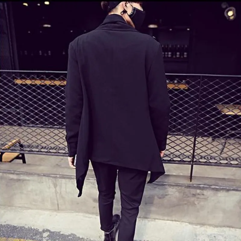 

Autumn Gothic Asymmetrical Cardigan Jacket Mens Single Button Windbreakers Outerwear Casual Coat Winter Fleece Jackets Big Size