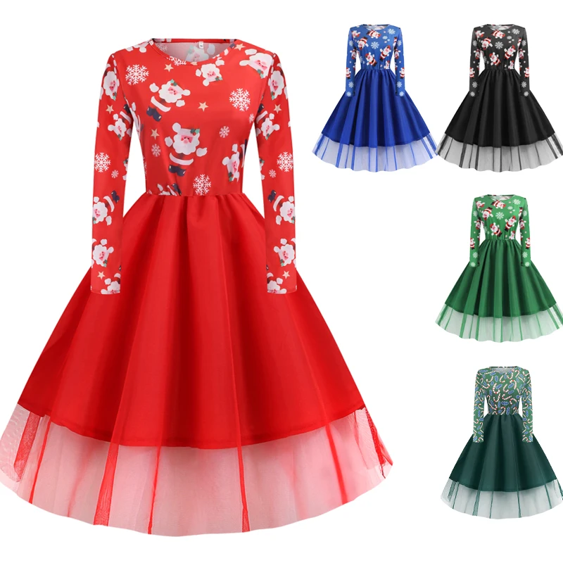 

Женское платье с длинным рукавом, круглым вырезом и принтом