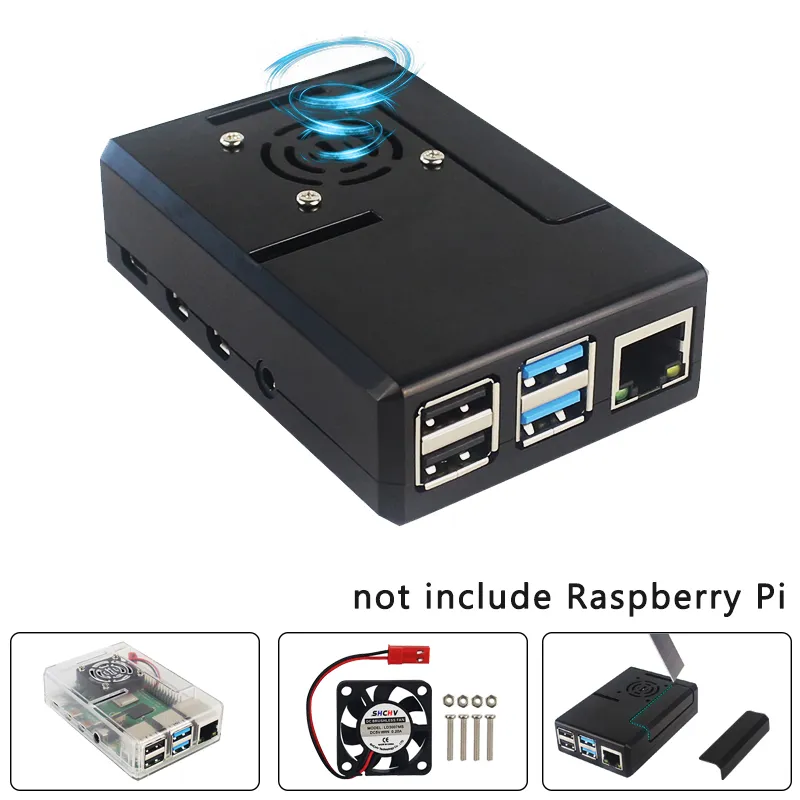 Raspberry Pi 4 Model B ABS Case Black Transparent Plastic Shell Removable GPIO Cover with Cooling Fan for Raspberry Pi 4