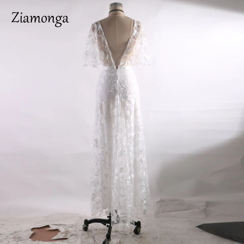 Женское Сетчатое платье с вышивкой Ziamonga белое прозрачное кружевное v-образным