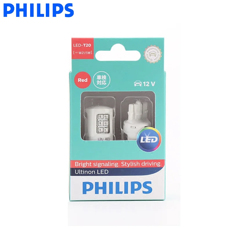 Philips светодиодный W21 / 5 Вт T20 7443 Ultinon 11066ULR красный цвет автомобильные указатели