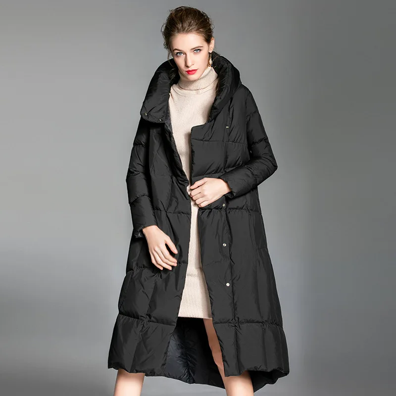 

Slim Down Jacket Women 2021 New Mid-length Scarf Collar White Duck Down Thickened Over The Knee Ladies Down Jacket Winter