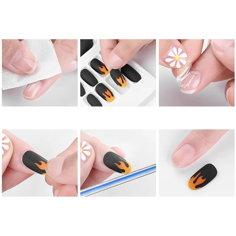 24 шт/лот огненный Дизайн полное покрытие матовые поддельные ногти ABS