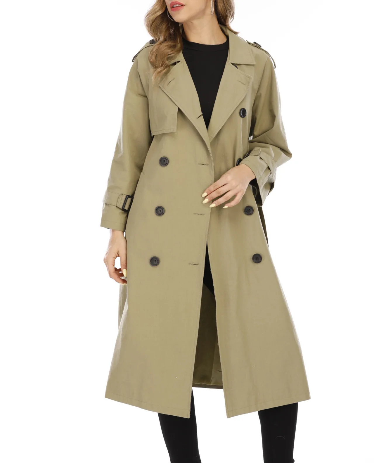 

2021 New Women's Trench Coat Spring Autumn Khaki Solid Slim Double Breasted Windbreaker Outerwear Female Casual Trench Coat
