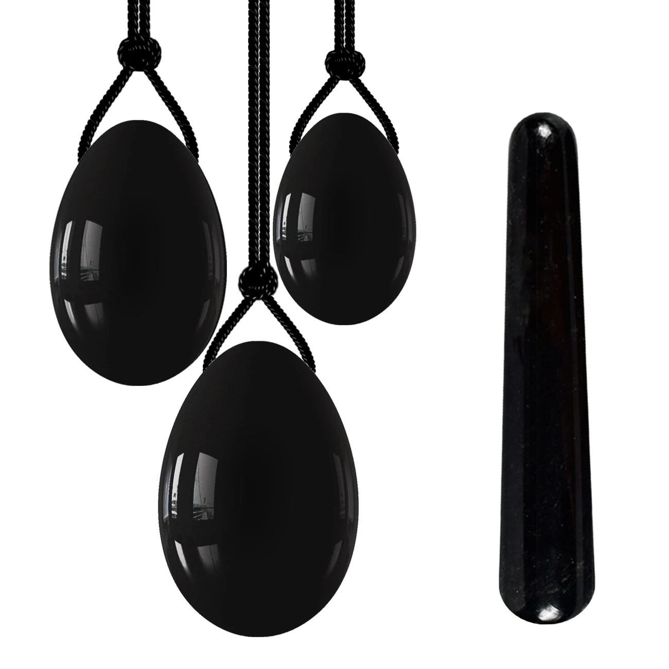 

Obsidian Yoni Egg and Wand Set Natural Real Stone Drilled and Undrilled Black Crystal Eggs for Kegel Exercise Massage Stick Kit