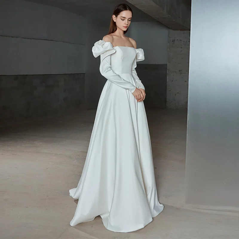 

Thinyfull 2021, пляжные свадебные платья с длинными рукавами, с открытыми плечами, на молнии сзади, в стиле бохо, а-силуэта, простые свадебные плать...