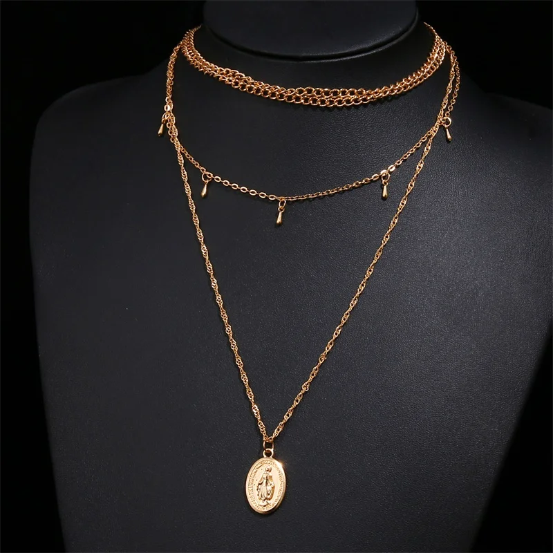 2020 винтажное ожерелье с подвеской Золотой Девы Марии для женщин богемное женское
