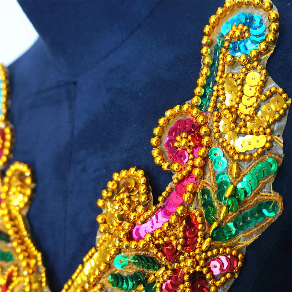 Радужные золотые блестки бисер ткань воротник аппликация пришивка патч