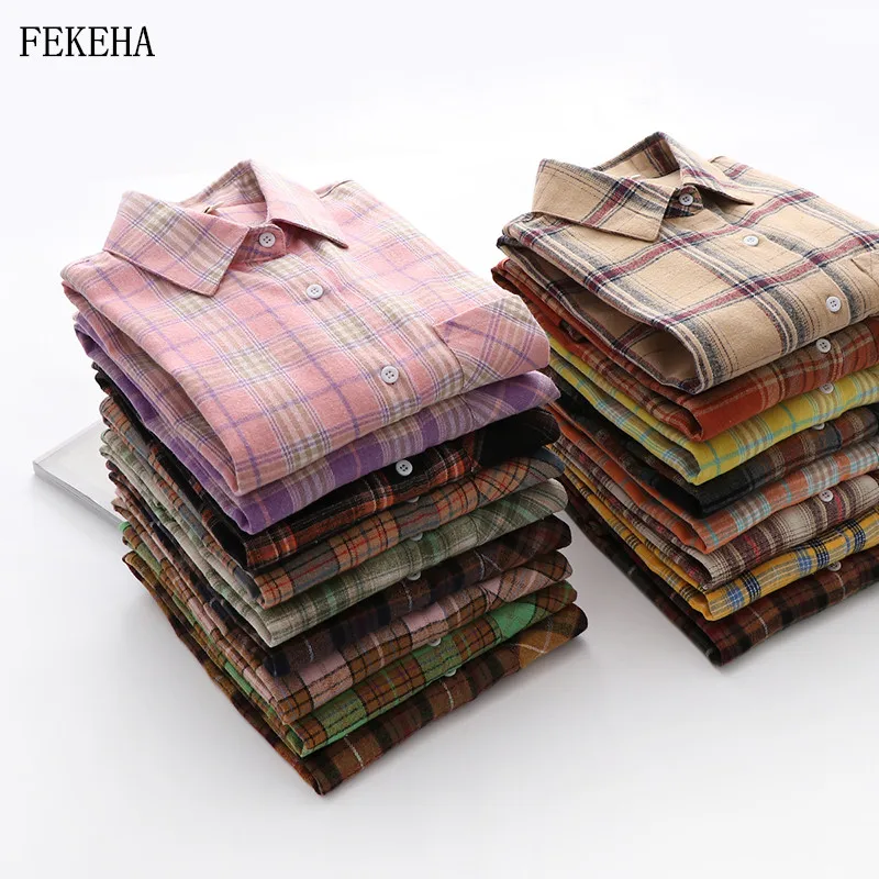 

Plaid Shirts Women Blouses And Tops 2021 Spring Autumn News Long Sleeve Checked Loose Lady Clothes Female Outwear College Style