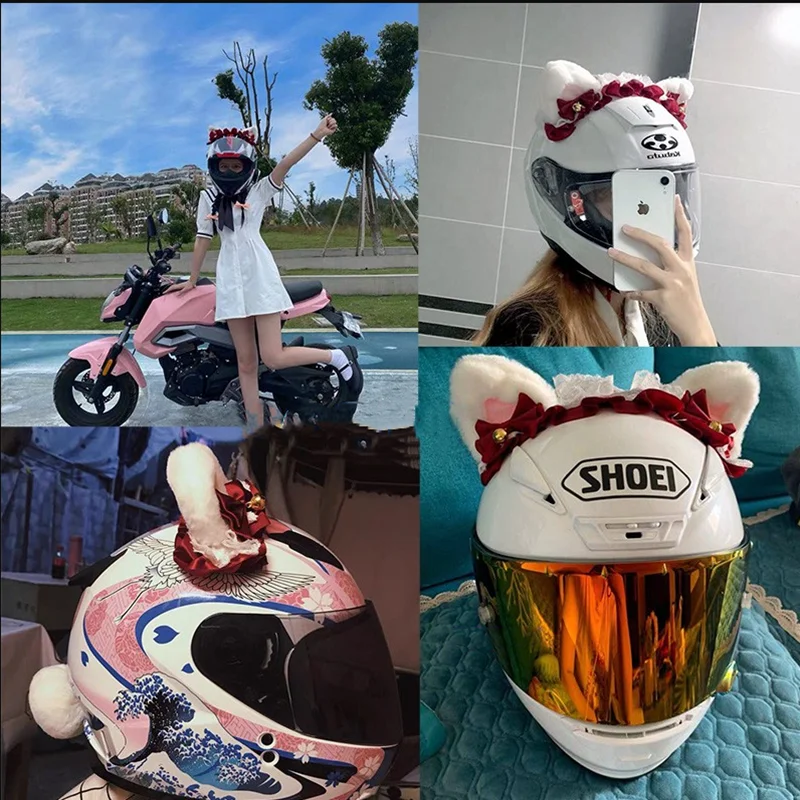 Мотоциклетный шлем 1 комплект плюшевый с кошачьими ушками колокольчиками для