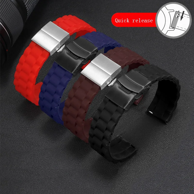 

CICIDD Waterproof Rubber Silicone Watchband 16mm 18mm 20mm 22mm 24mm Red Orange Strap Butterfly Buckle Watch Chain