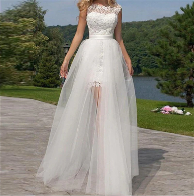 Съемная юбка для свадебное платье съемный с фатиновой юбкой платье с разрезом спереди убирающимся шлейфом для невесты Женская юбка-пачка от AliExpress WW