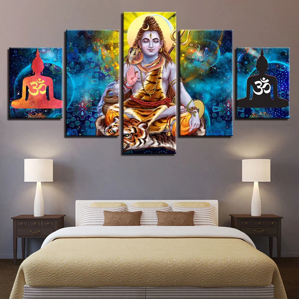 

No Framed Hindu God Lord Shiva 5 piece Wall Art Canvas Print posters Paintings Oil Painting Living Room Home Decor Pictures