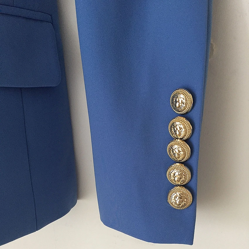 

HIGH STREET New Fashion 2021 Designer Blazer Jacket Women's Metal Lion Buttons Double Breasted Blazer Outer Coat Lake blue