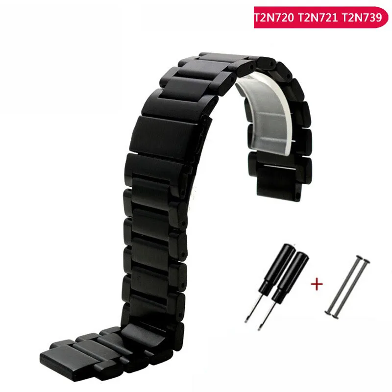 For Timex T2N721T2N720 TW2R55500 739 watch strap 22*15mm Stainless steel lug end watchband black silver men's bracelet