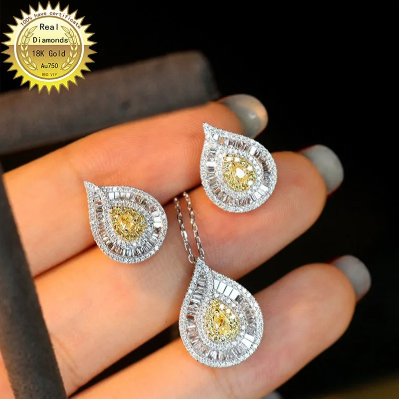 ?? 100% 18 18kホワイトゴールド天然ダイヤモンドネックレスすべて使用0.45ctダイヤモンドと独身証明HM042