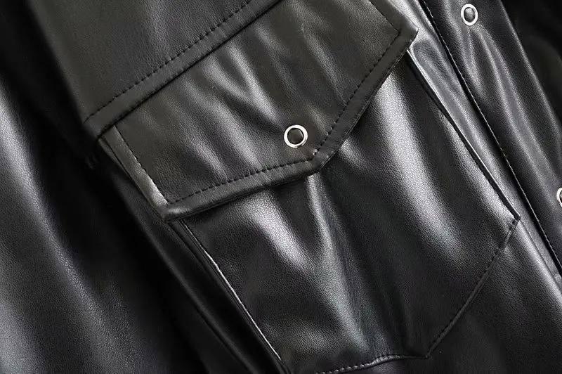 

Black Leather Shirt Dress Winter Dress Women Long Sleeve Lace Up Vestidos European Streetwear Dresses Above Knee, Mini Solid