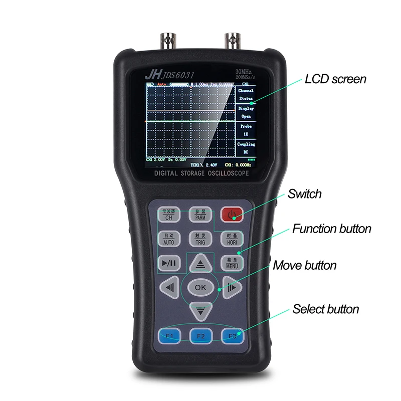 Ручной осциллограф цифровой осциллограф 1CH 30 м 200MSa/S с портативным USB зарядным кабелем JDS6031