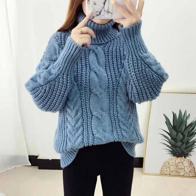 Knitwear Winter Pullovers Sweaters Women Autumn Turtle Neck Loose Sweater Jumper Female Solid Khaki Chic Tops | Женская одежда