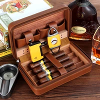 galiner cigar travel accessories smoking mini torch lighter cigar cutter sharp guillotine cedar wood leather cigar humidor box
