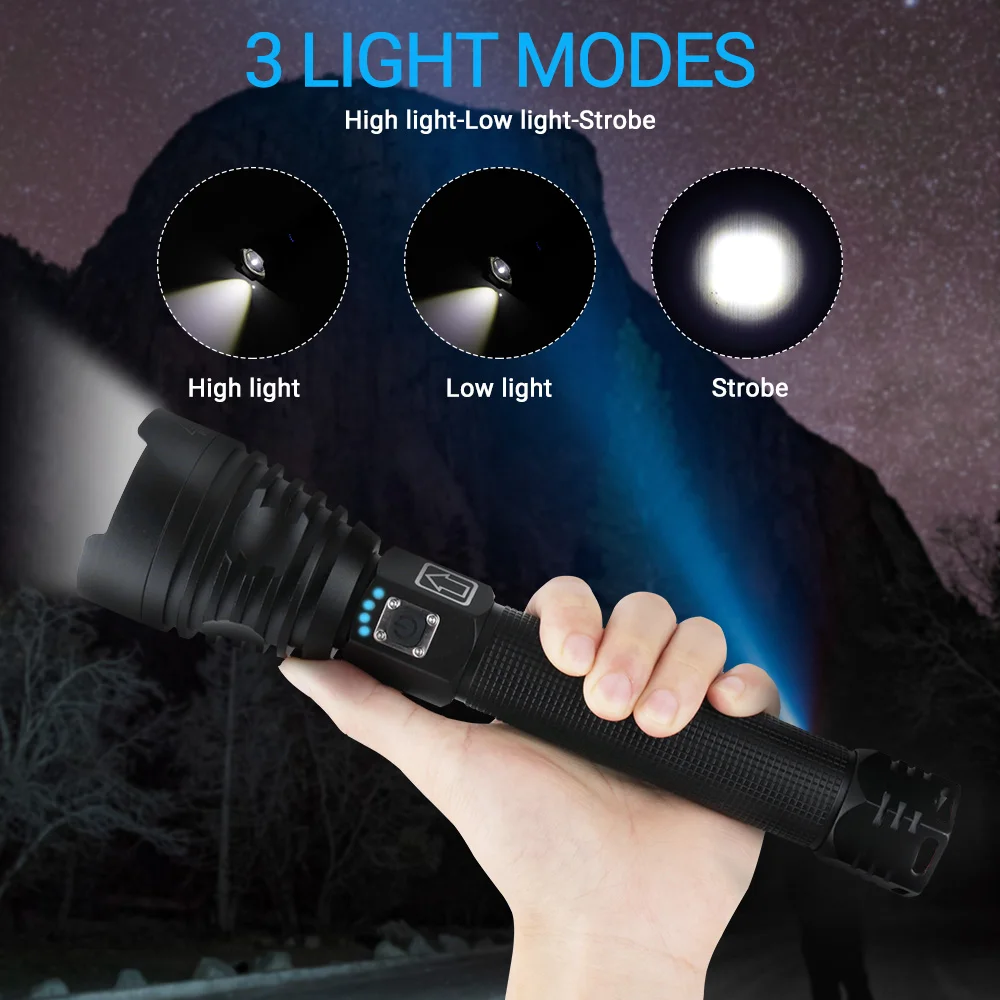 Online BORUiT XHP90.2 LED El Feneri 8000LM 3 Modlu Zum Güçlü şarj Edilebilir 18650/26650 Su Geçirmez LanternCamping Avcı ışığı