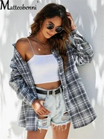 women 2021 spring autumn loose thin single breasted lapel long sleeve plaid shirt ladies casual lapel top high streetwear blouse