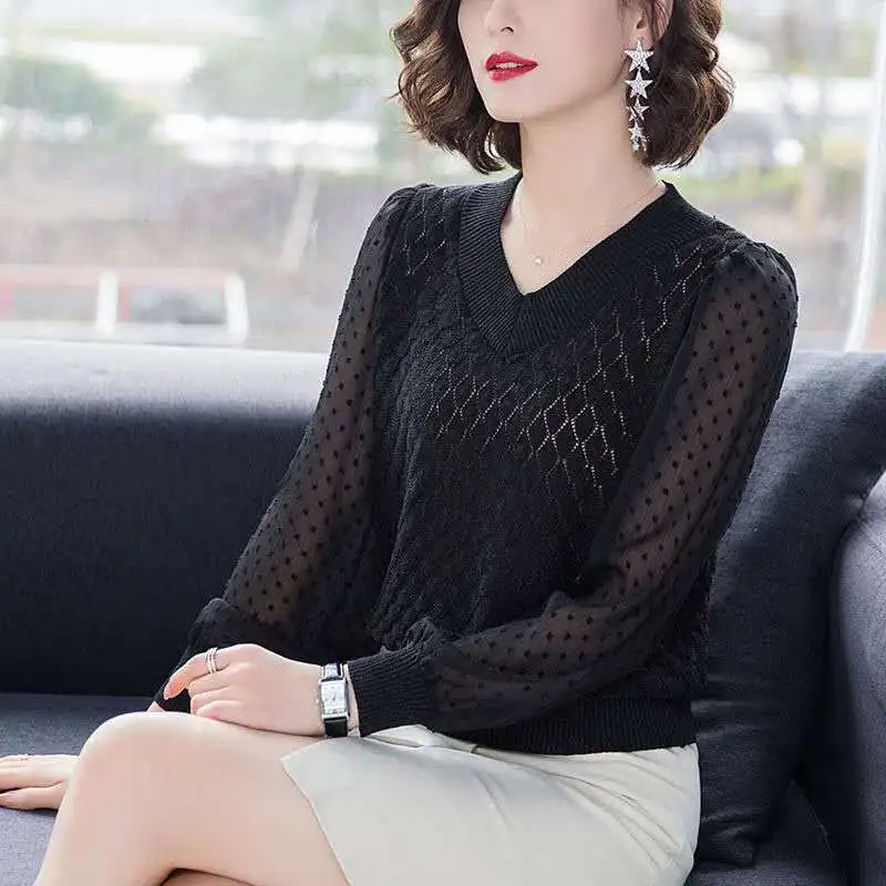 Женский ажурный вязаный свитер с длинными рукавами ажурные свободные Джемперы в