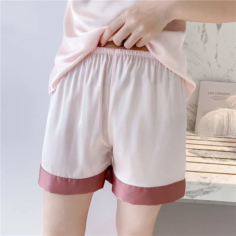 

Patchwork Women Pajamas Set Satin PJS Suit Strap Top&Shorts Casual Sleepwear Intimate Lingerie Soft Home Clothes Lounge Wear