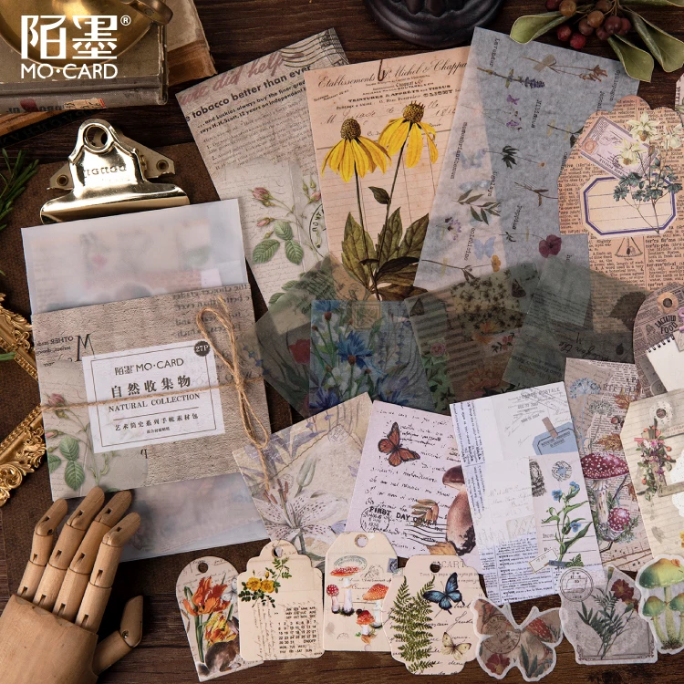 

27 Pcs Vintage Paper Sticker Set Nature Plant Floral Animal Angel Letters Decorative Diy Label For Scrapbooking Planner Album