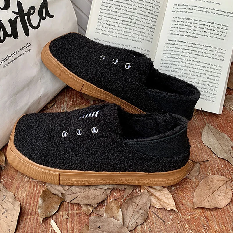 Женские парусиновые туфли теплая и бархатная хлопковая обувь на плоской подошве