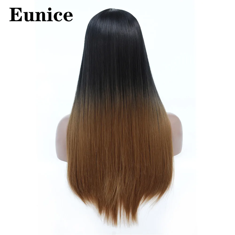 Ombre black to brown Синтетический Средний парк темный корень женский черный длинные шелковистые прямые парики Омбре Красный Розовый Синий Коричневый Серый косплей парики для женщин - Цвет: Ombre black to brown