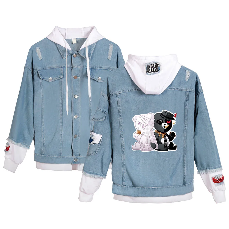 

Лидер продаж, джинсовая одежда Danganronpa с капюшоном, джинсовая куртка, креативная мультяшная Мужская/Женская осенне-зимняя толстовка с капюшоном, пуловер для мальчиков и девочек из аниме