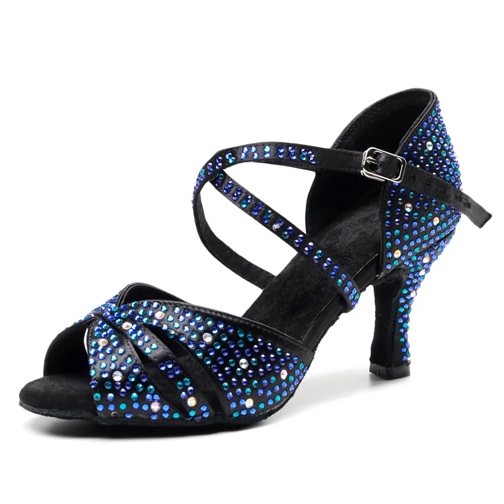 Brands Salsa Jazz Dance Ladies Discounts Sale Social Teachers Professional Urban Heel Women Dancing Latin Shoes Blue