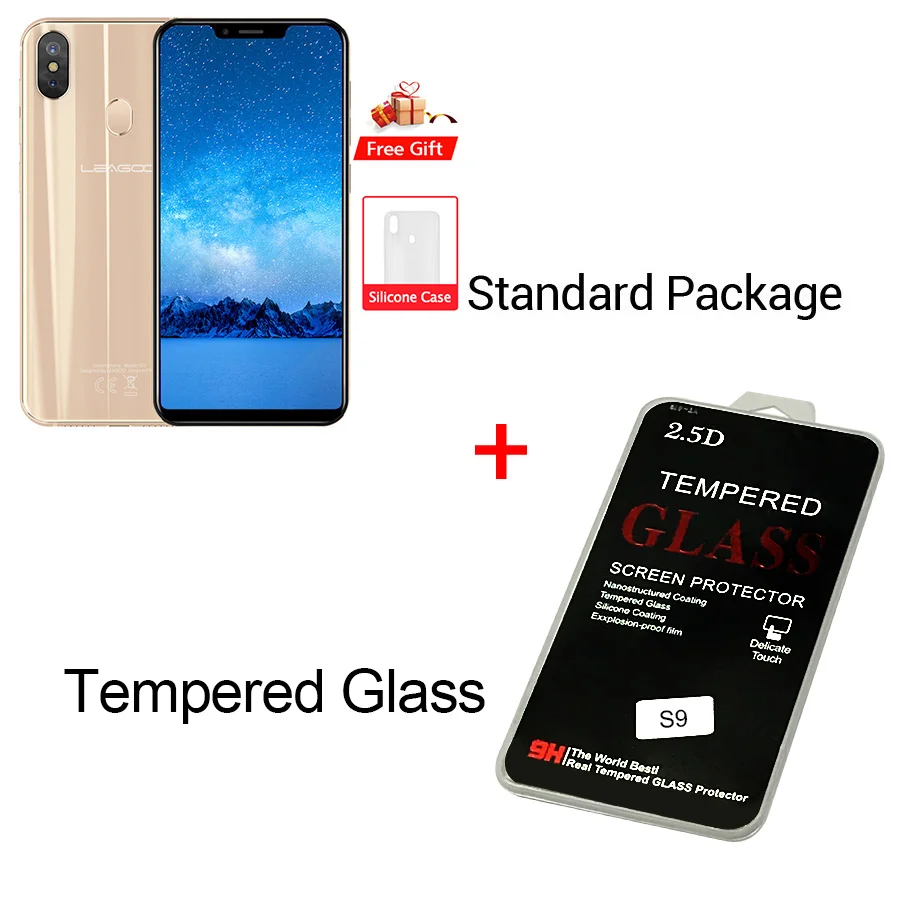 Gold N Temper Glass Leagoo S9 4G LTE u-образный мобильный телефон Android 8,1 MTK6750 Восьмиядерный 5,8" HD+ ips 4 Гб ram 32 Гб rom 13,0 МП отпечаток пальца - Цвет: Gold N Temper Glass