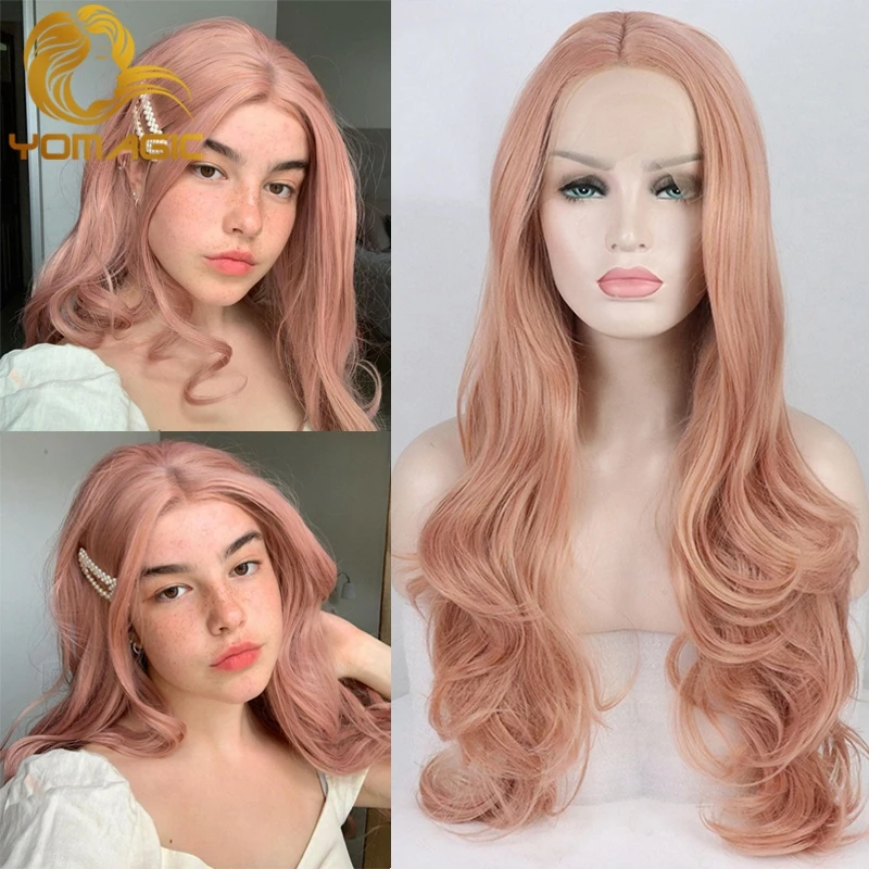 Yomagic розовые синтетические волосы парики с натуральным ворсом длинные волнистые