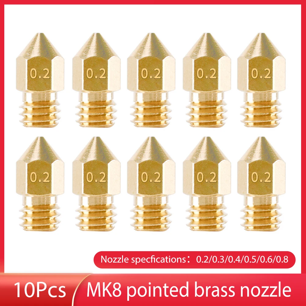 

New Arrive 10pc 3D Printer Nozzles Set 0.2/0.3/0.4/0.5/0.6/0.8mm Extruder Printing Brass Heads for 1.75mm MK8 Makerbot Accessory