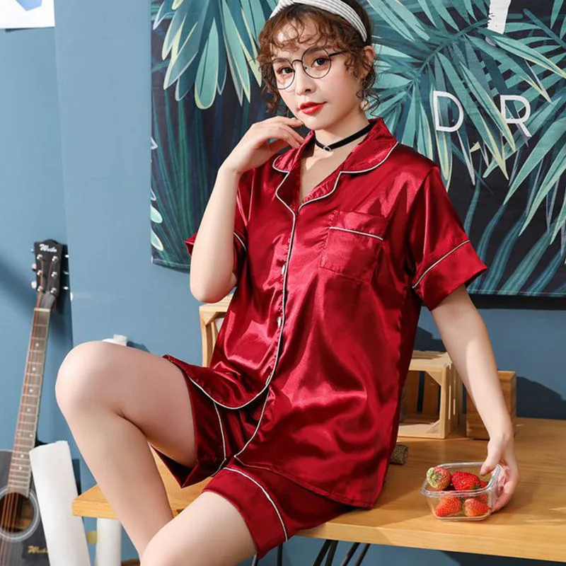 Женский Атласный пижамный комплект с большим бюстом 5XL шелковая короткая летняя