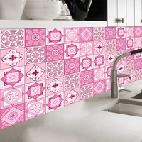 12pcs set PVC Hard Film Pattern Wall Stickers Romantic Pink Home Decoration Kitchen and Bathroom DIY Self-adhesive Tile Sticker