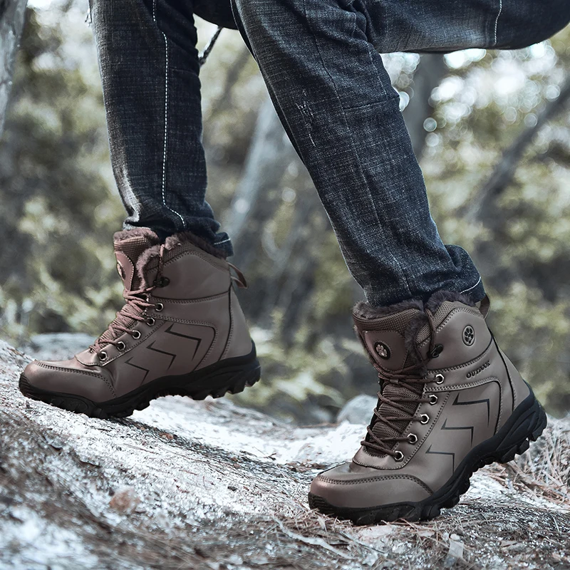 Мужские ботинки нескользящая водонепроницаемая кожаная походная обувь