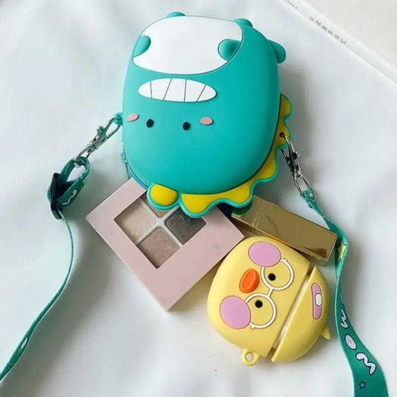

2020 Popular Cartoon Dinosaur Crossbody Phone Pouch Silicone Shoulder Bag Purse Satchel