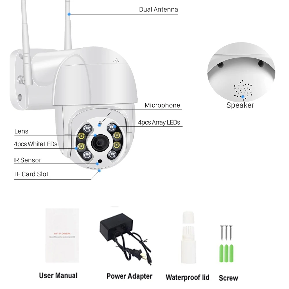 5.0MP Outdoor WiFi IP Camera Security Surveillance Smart Home CCTV 360 PTZ Auto Track Video Monitor Motion Detection Cam | Безопасность