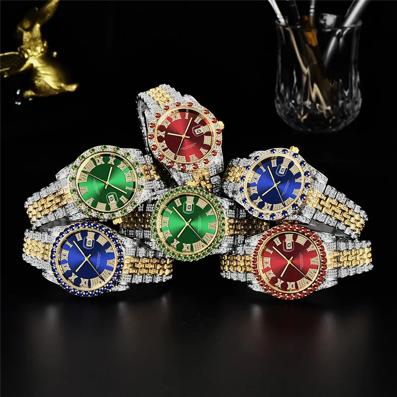 

Hip Hop Full Iced Out Mens Watches Luxury Date Quartz Wrist Watches With Micropaved Cubic Zircon Watch For Women Men Jewelry