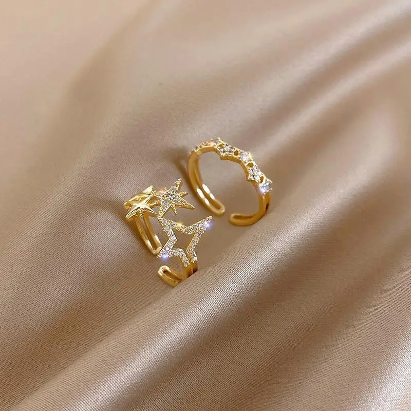 

New fashion super flash zircon hollow five-pointed star open ring female temperament simple wild ring