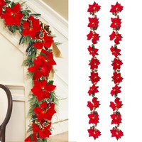 2m 10 leds artificial poinsettia flowers garland string lights christmas berry flowers decorations home living room stairs decor